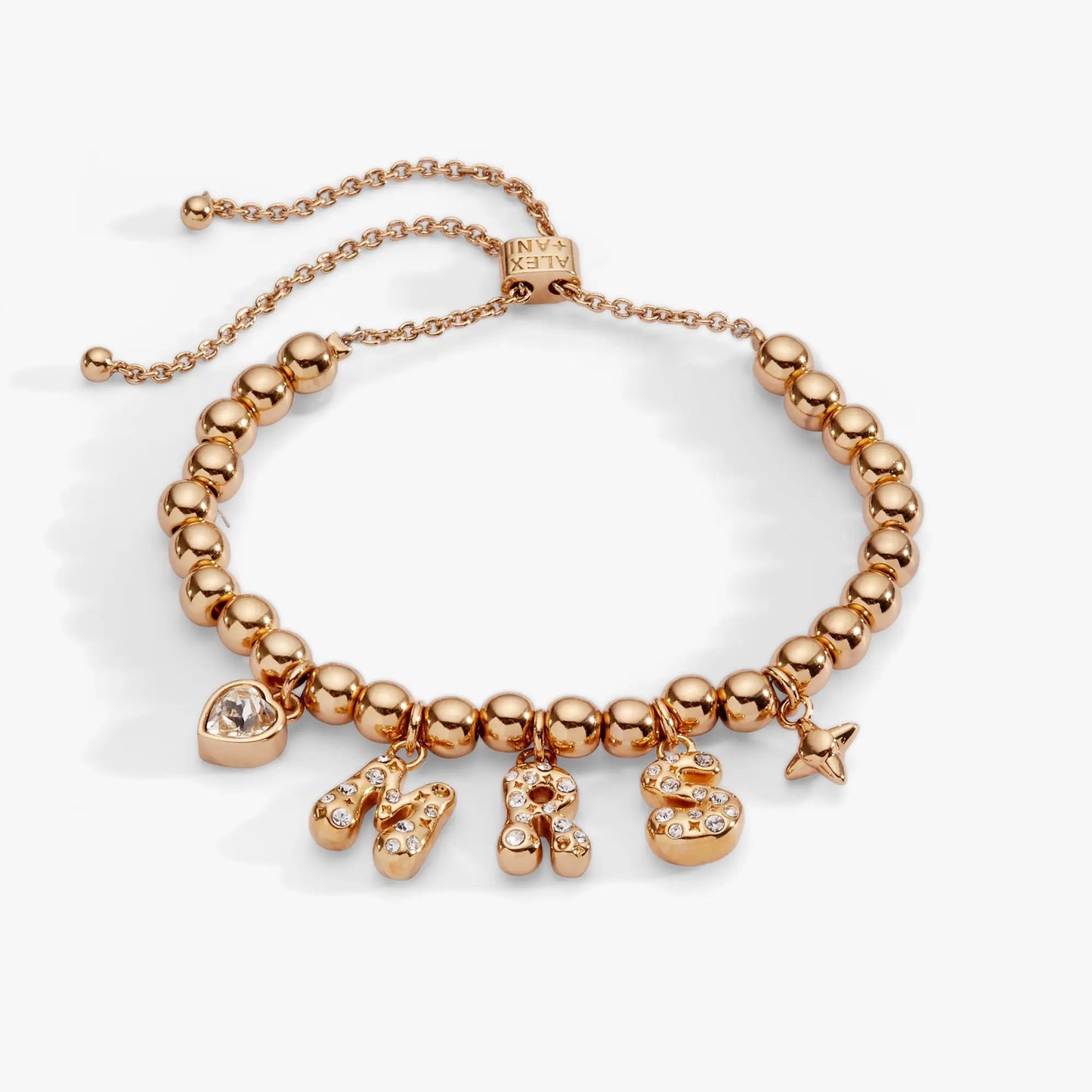 Mrs Beaded Bubble Bolo Bracelet by ALEX AND ANI in rose gold beaded chain crystal charms on Tampa Home & Garden Store