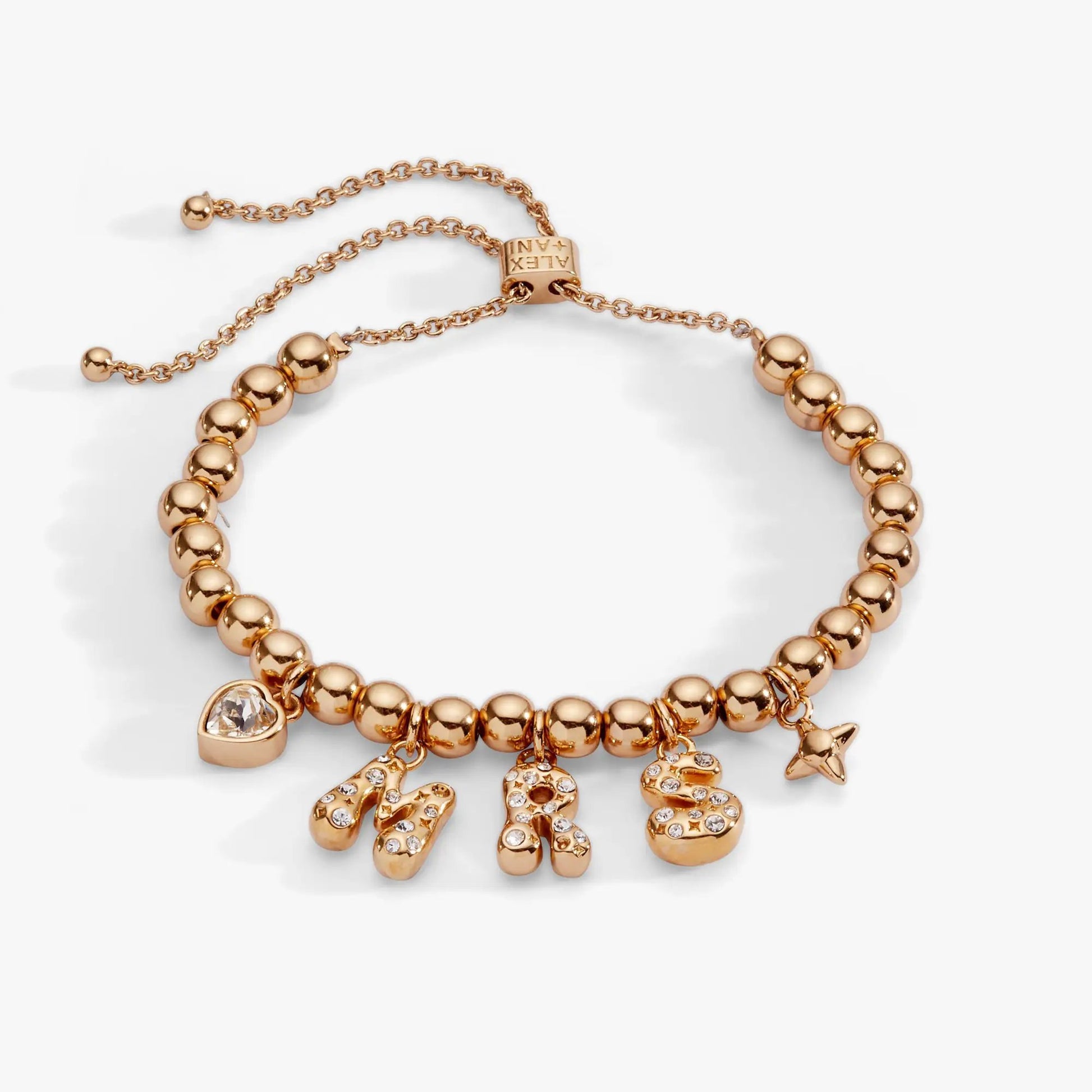 Mrs Beaded Bubble Bolo Bracelet by ALEX AND ANI in rose gold beaded chain crystal charms on Tampa Home & Garden Store