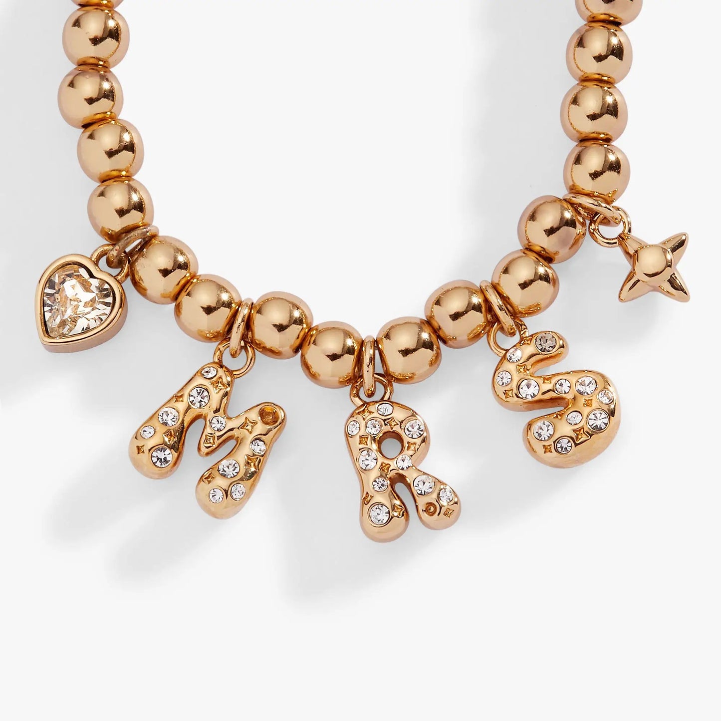 Mrs Beaded Bubble Bolo Bracelet by Alex and Ani in gold-tone beads with crystal heart charm on Tampa Home & Garden Store