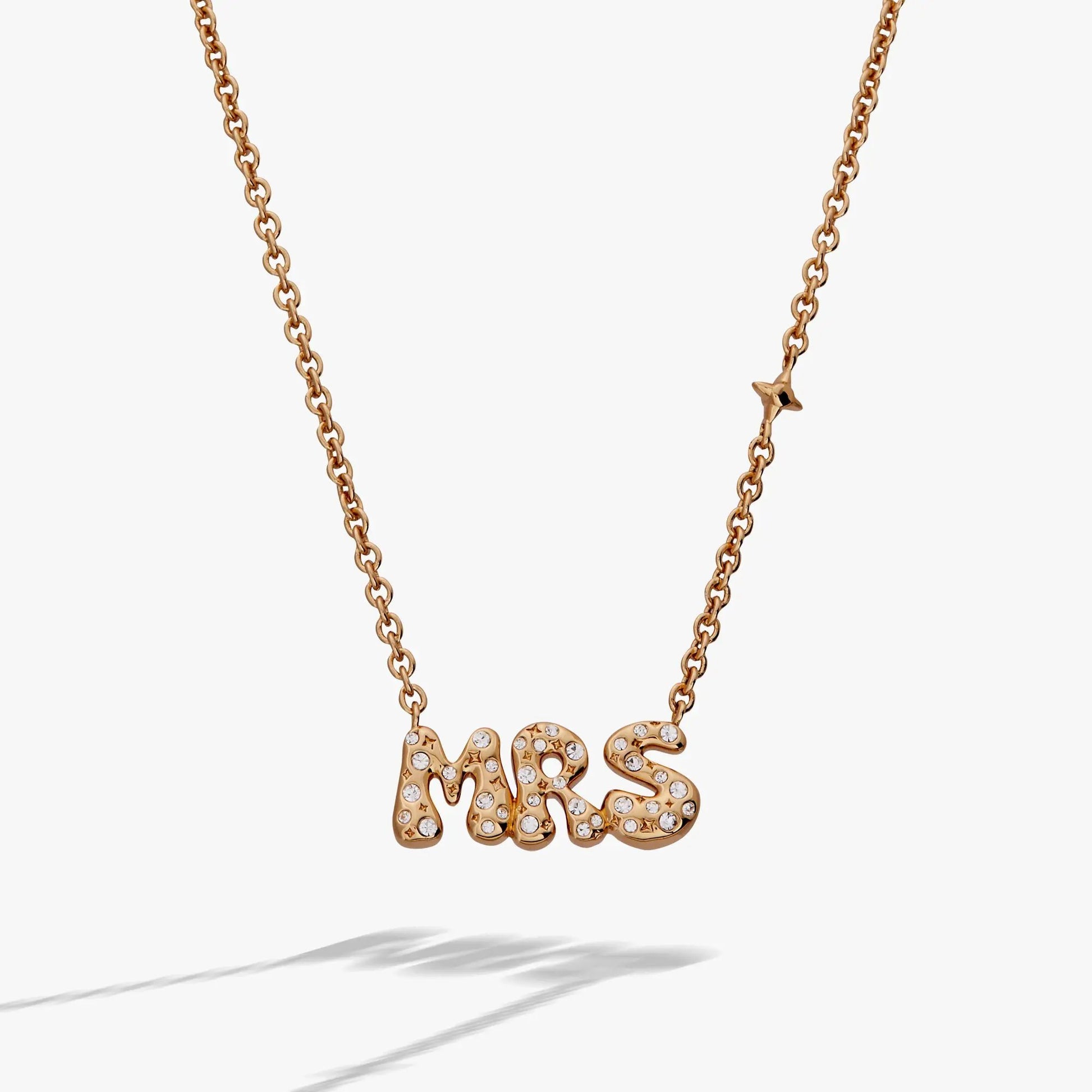 Mrs Bubble Crystal Pendant Necklace by ALEX AND ANI rose gold chain with Mrs pendant on Tampa Home & Garden Store