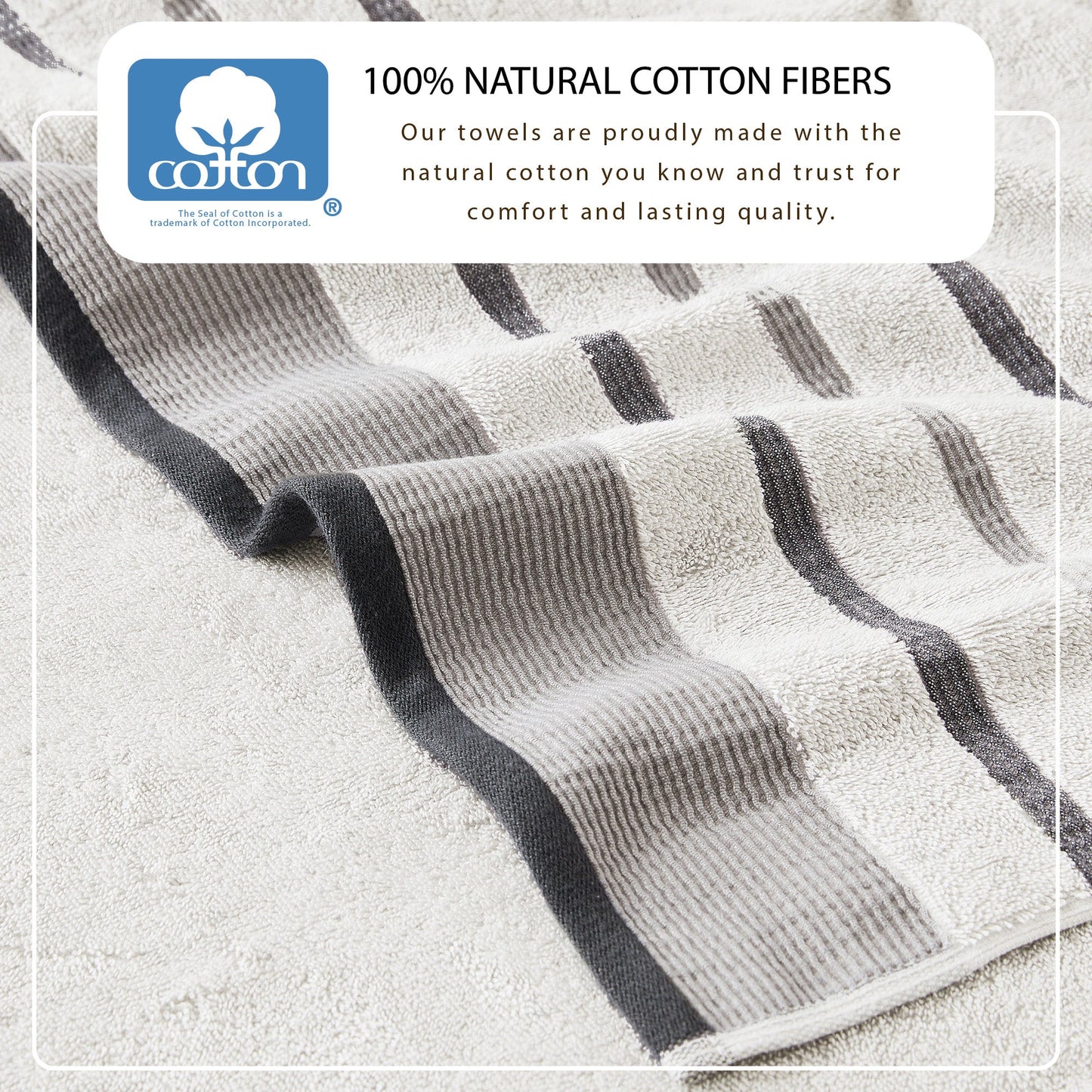 Soft Cotton Bath Towel Set and Stripe Detail