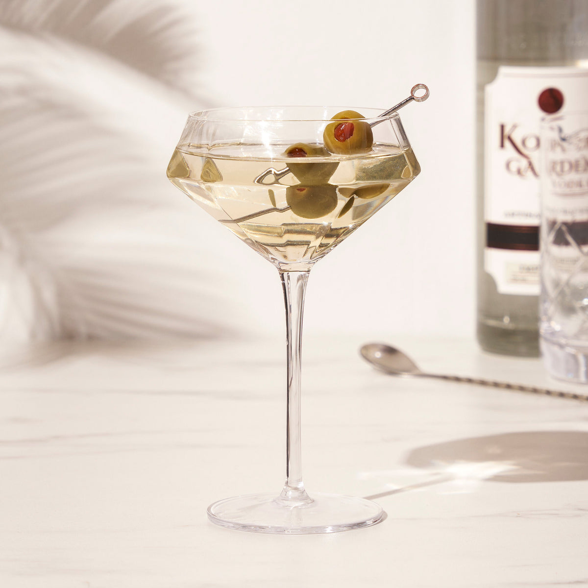 Seneca Diamond Crystal Martini Glasses set of 2, diamond-cut bowls with slender stems on Tampa Home & Garden Store