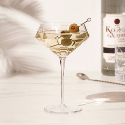 Seneca Diamond Crystal Martini Glasses set of 2, diamond-cut bowls with slender stems on Tampa Home & Garden Store