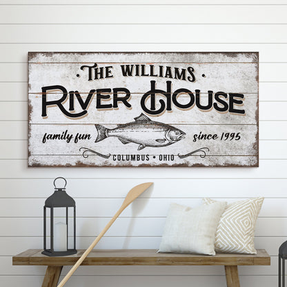 Canvas River House Sign by Tailored Canvases; rustic panel with River House text on Tampa Home & Garden Store