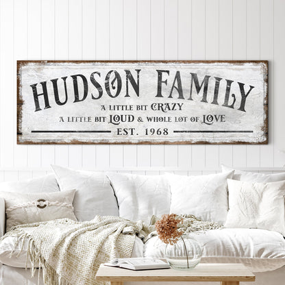 Family Sign XXII canvas distressed white with black typography and Tailored Canvases on Tampa Home & Garden Store