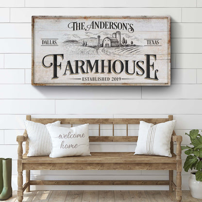 Personalized Farmhouse Sign canvas by Tailored Canvases with rustic beige background on Tampa Home & Garden Store