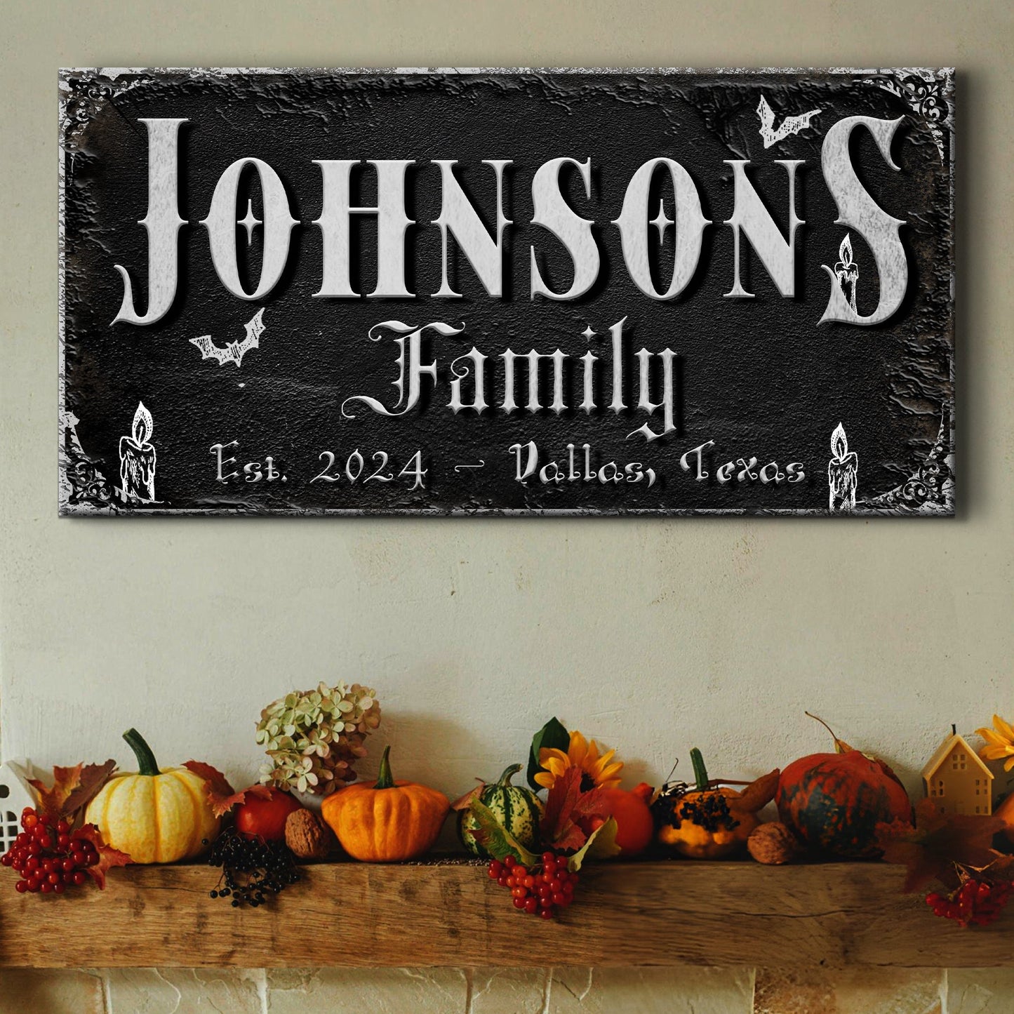 Personalized Gothic Sign V canvas by Tailored Canvases with black background and text on Tampa Home & Garden Store