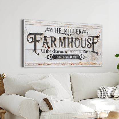 Personalized Farmhouse Sign II canvas by Tailored Canvases with rustic whitewashed wood design on Tampa Home & Garden Store