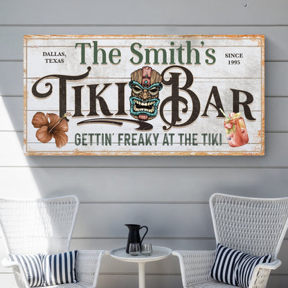 Personalized tiki bar sign canvas by Tailored Canvases with distressed vintage finish on Tampa Home & Garden Store