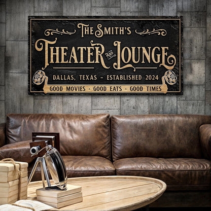 Personalized Theater Sign II canvas by Tailored Canvases with film reel accents on Tampa Home & Garden Store