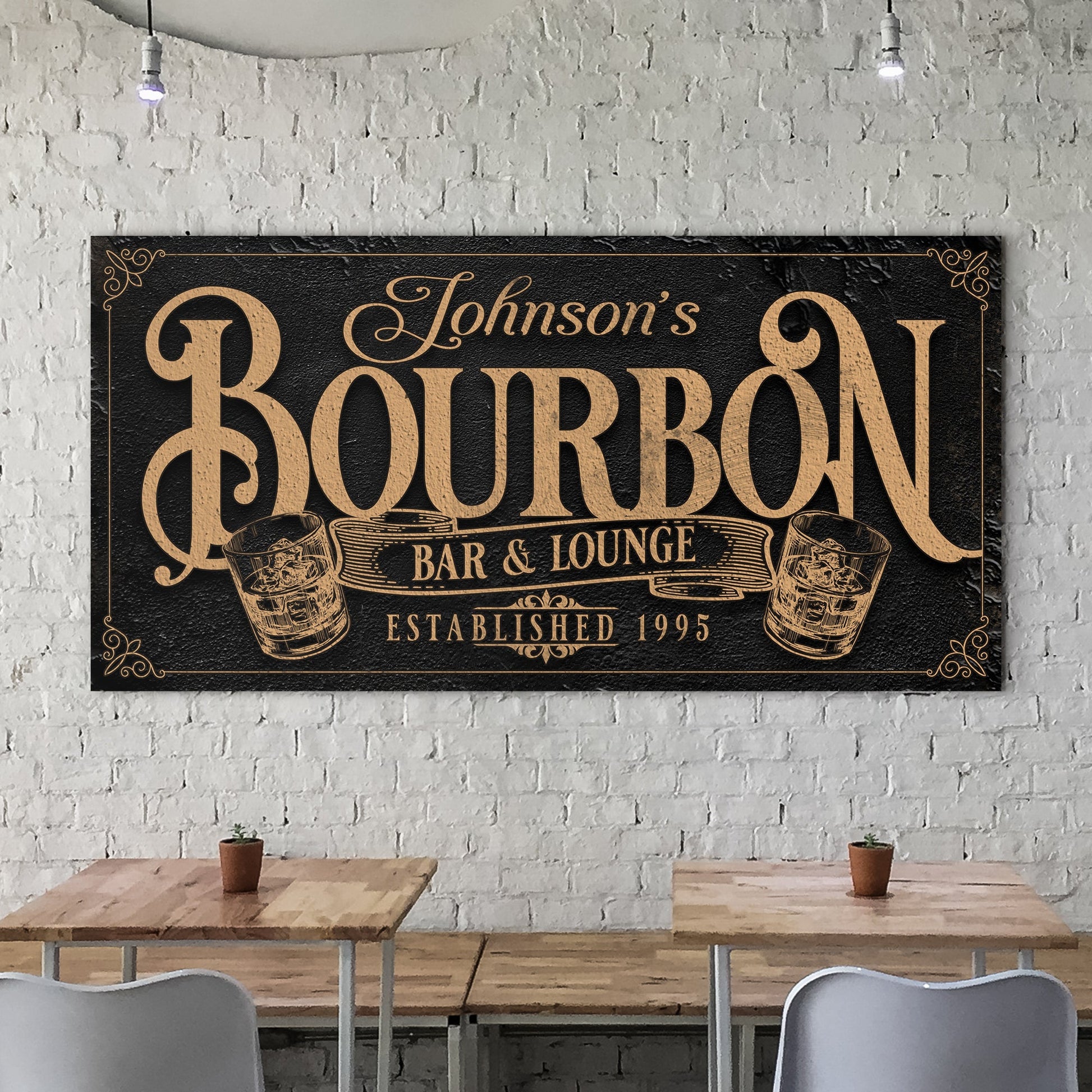Personalized Bourbon Bar Sign II canvas by Tailored Canvases with Johnson's script on Tampa Home & Garden Store