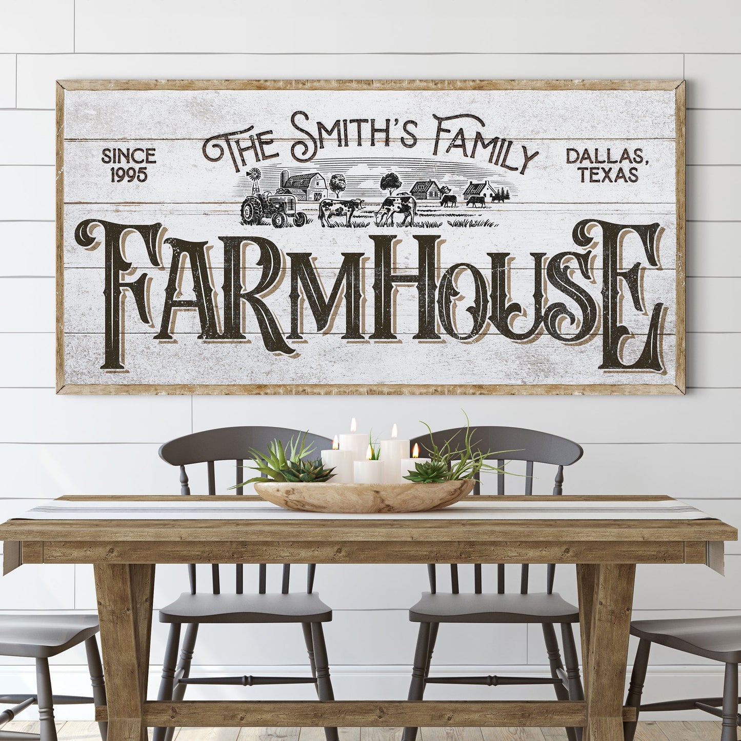 Personalized Farmhouse Sign V by Tailored Canvases on whitewashed wood on Tampa Home & Garden Store