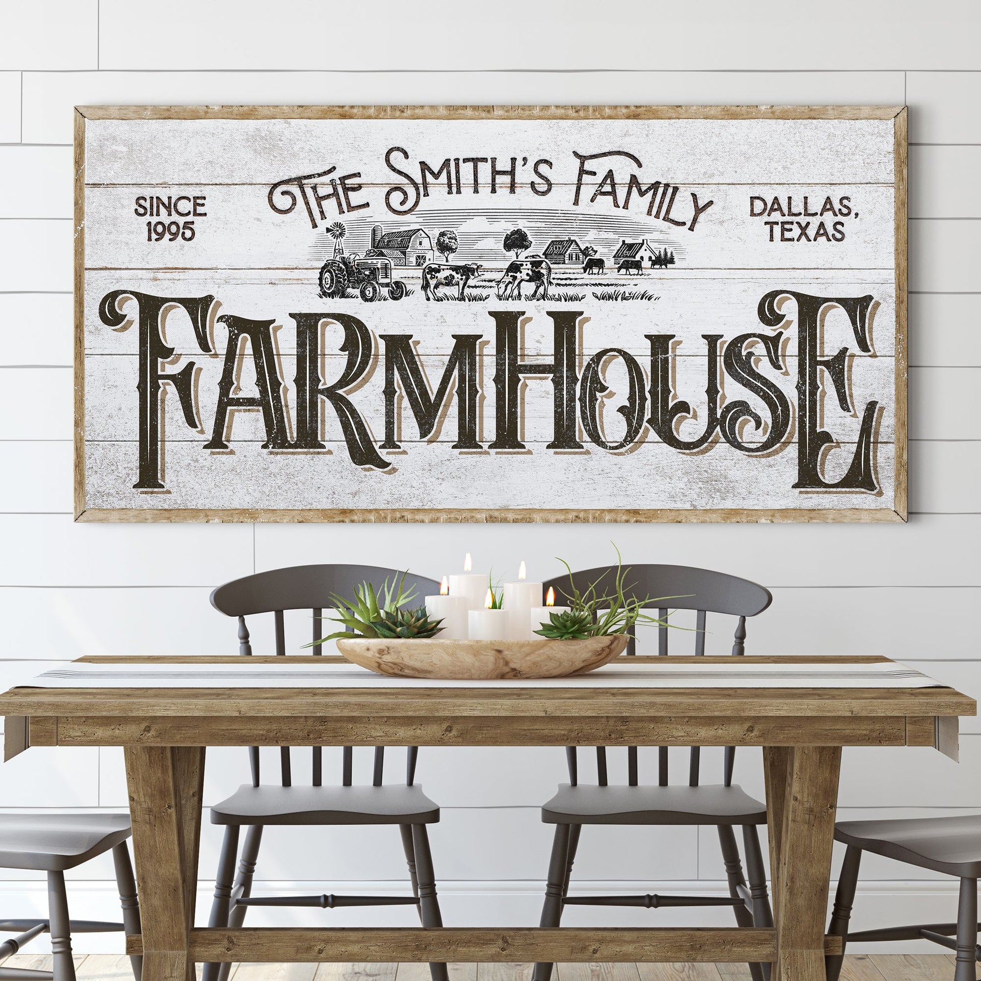 Personalized Farmhouse Sign V by Tailored Canvases on whitewashed wood on Tampa Home & Garden Store