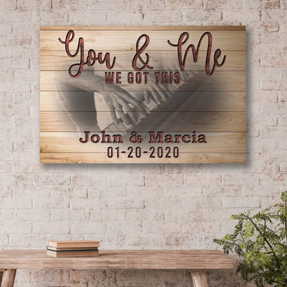 You & Me We Got This Couple Piano Sign canvas on wood with maroon script Tailored Canvases on Tampa Home & Garden Store
