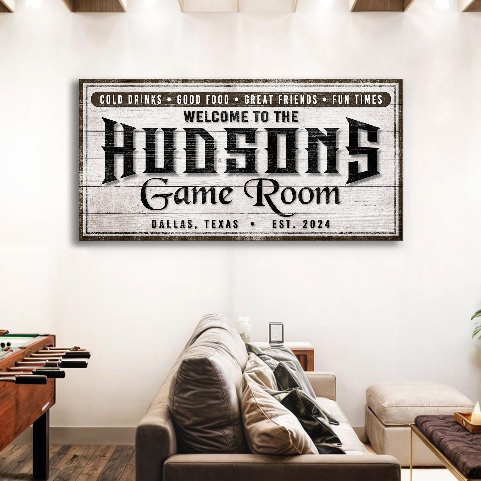 Personalized game room sign canvas by Tailored Canvases with bold typography on Tampa Home & Garden Store