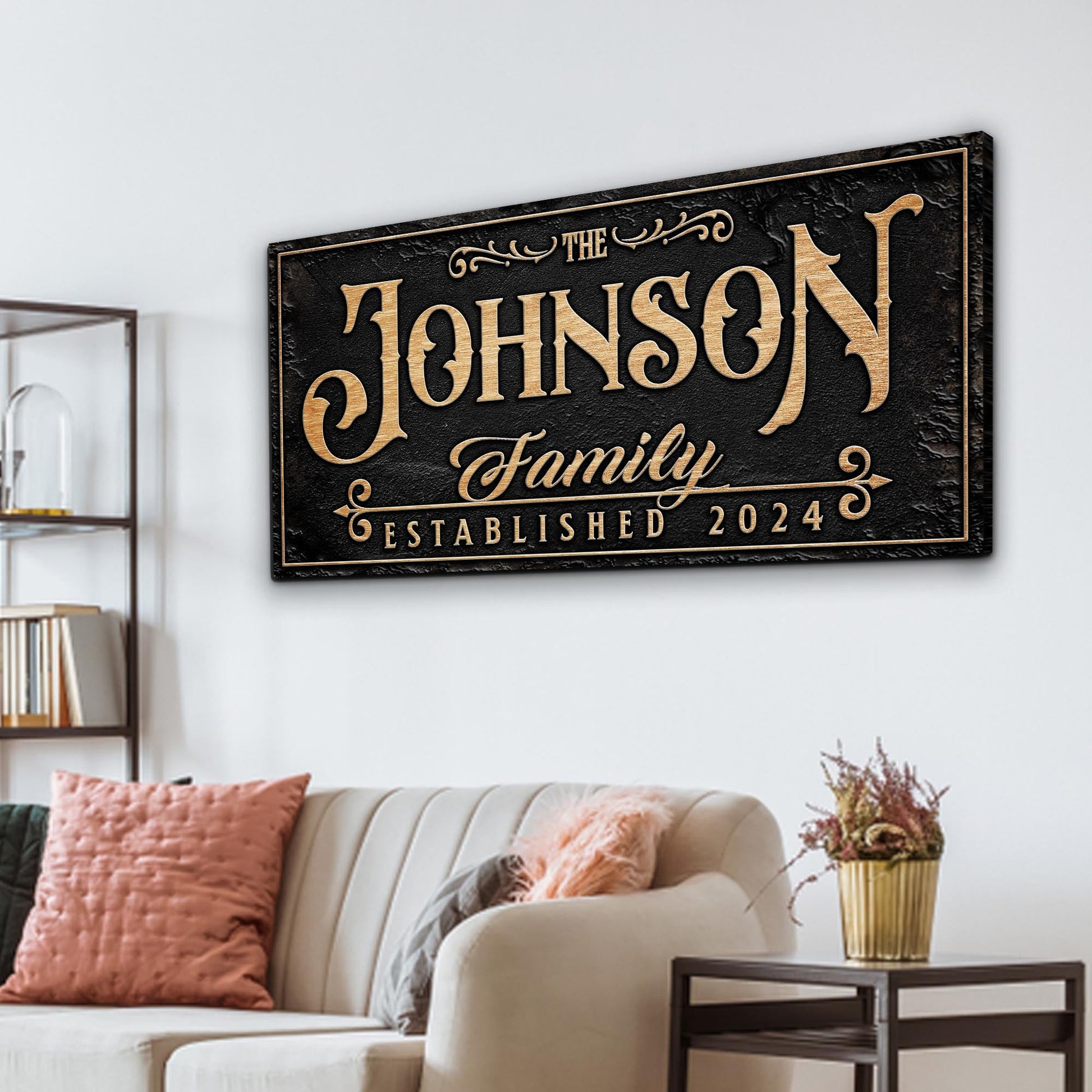 Personalized Family Sign canvas Tailored Canvases, black gold lettering Johnson Family on Tampa Home & Garden Store