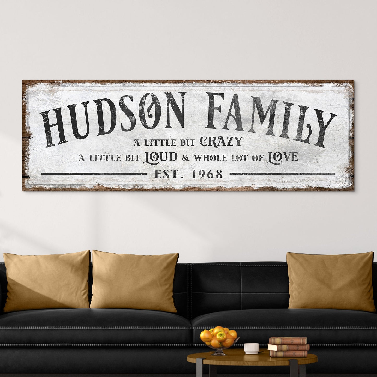 Family Sign XXII canvas wall art with distressed surface and lettering on rustic frame on Tampa Home & Garden Store
