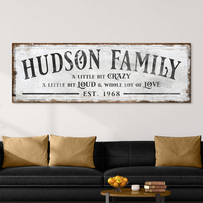 Family Sign XXII canvas wall art with distressed surface and lettering on rustic frame on Tampa Home & Garden Store