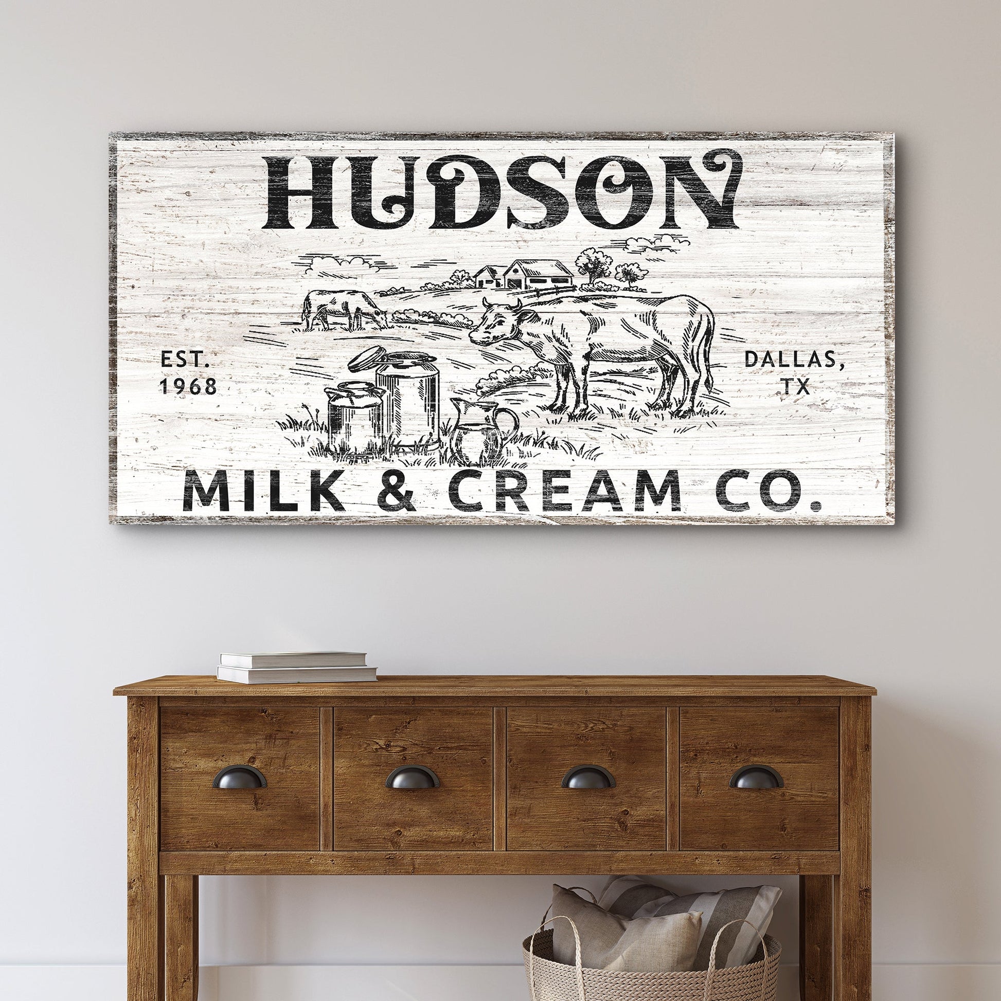 Personalized Milk & Cream Co Sign II canvas by Tailored Canvases, wall art with cows on Tampa Home & Garden Store