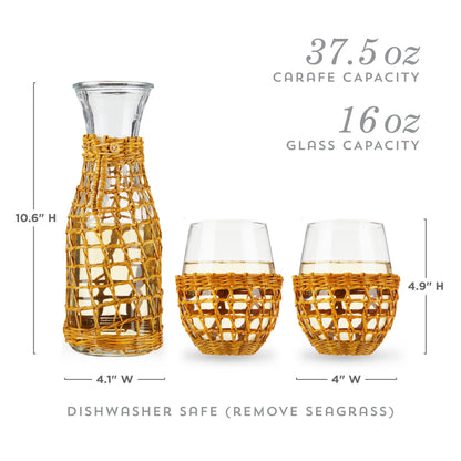 Island Carafe and Two Stemless Glasses Set