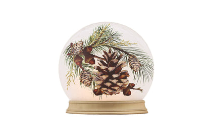 Orbe iluminado de pino y bellota con base de resina