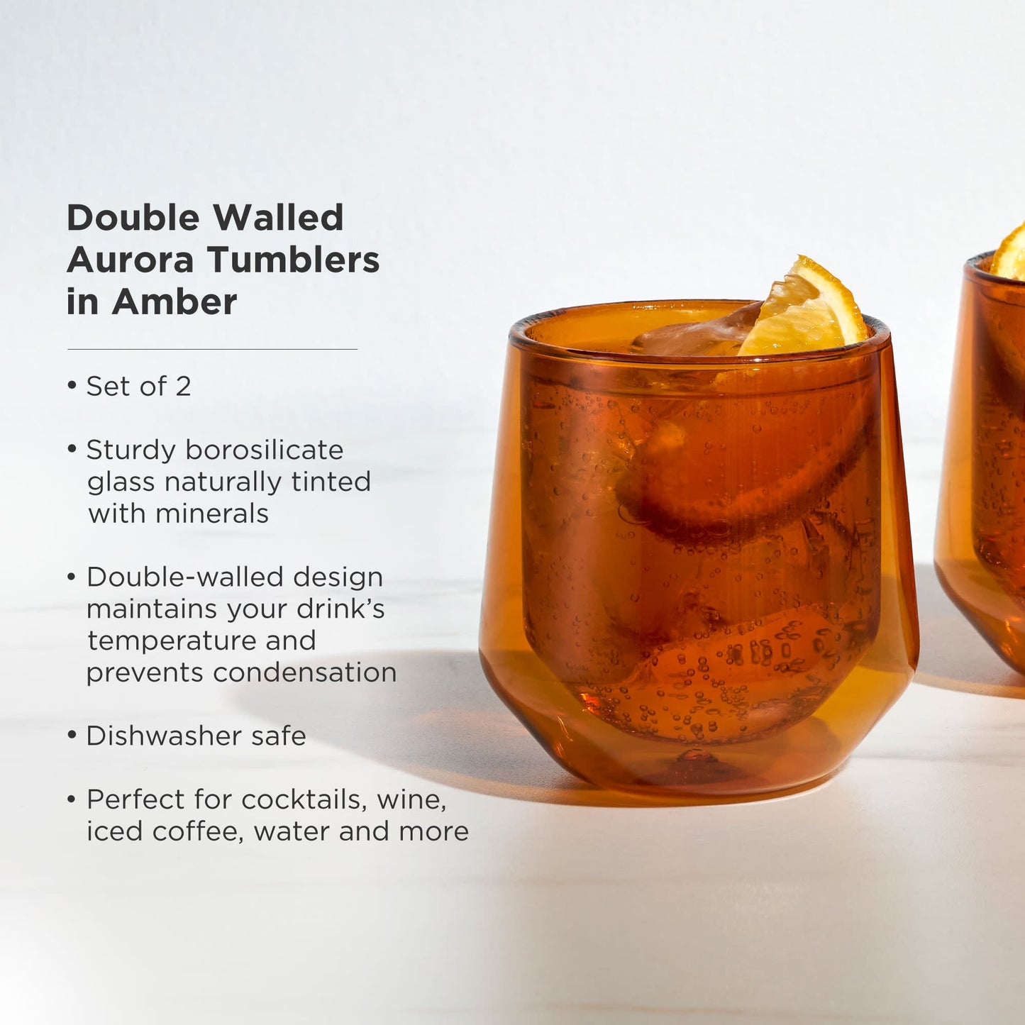 Amber Double Walled Glass Tumblers Set of Two