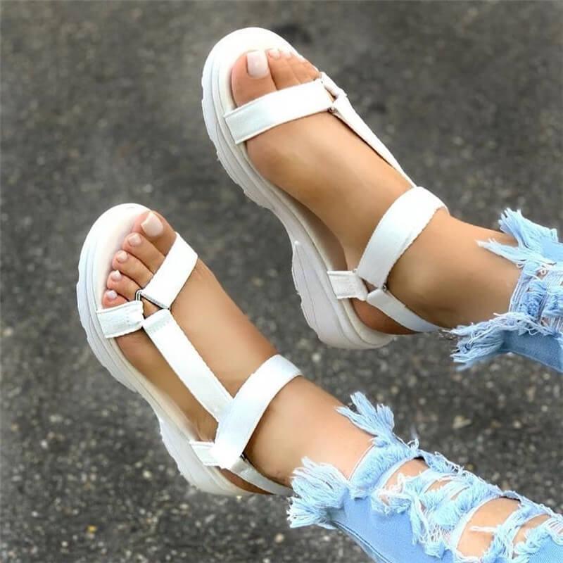 Stevvex women's white flat sandals with elastic ankle strap lightweight pair on Tampa Home & Garden Store