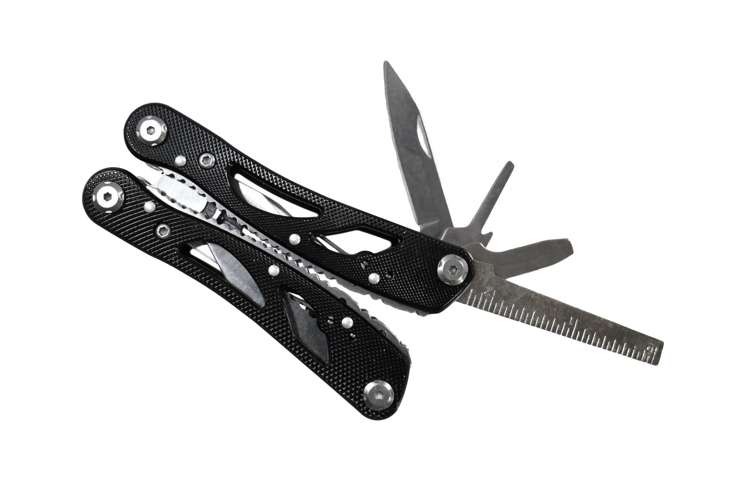 Multi tool River Country Gear black textured handle with knife blades and pliers on Tampa Home & Garden Store