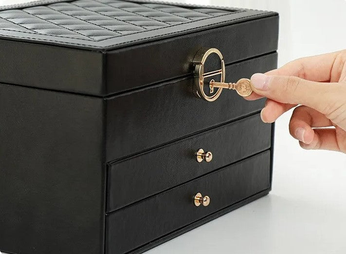 3 Layer Leather Jewelry Box Organizer Case with Compartments 23x17cm