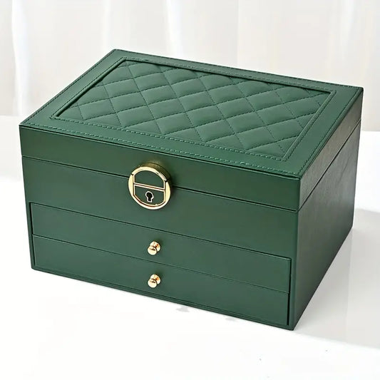 3 Layer Leather Jewelry Box Organizer Case with Compartments 23x17cm - Tampa Home & Garden Store
