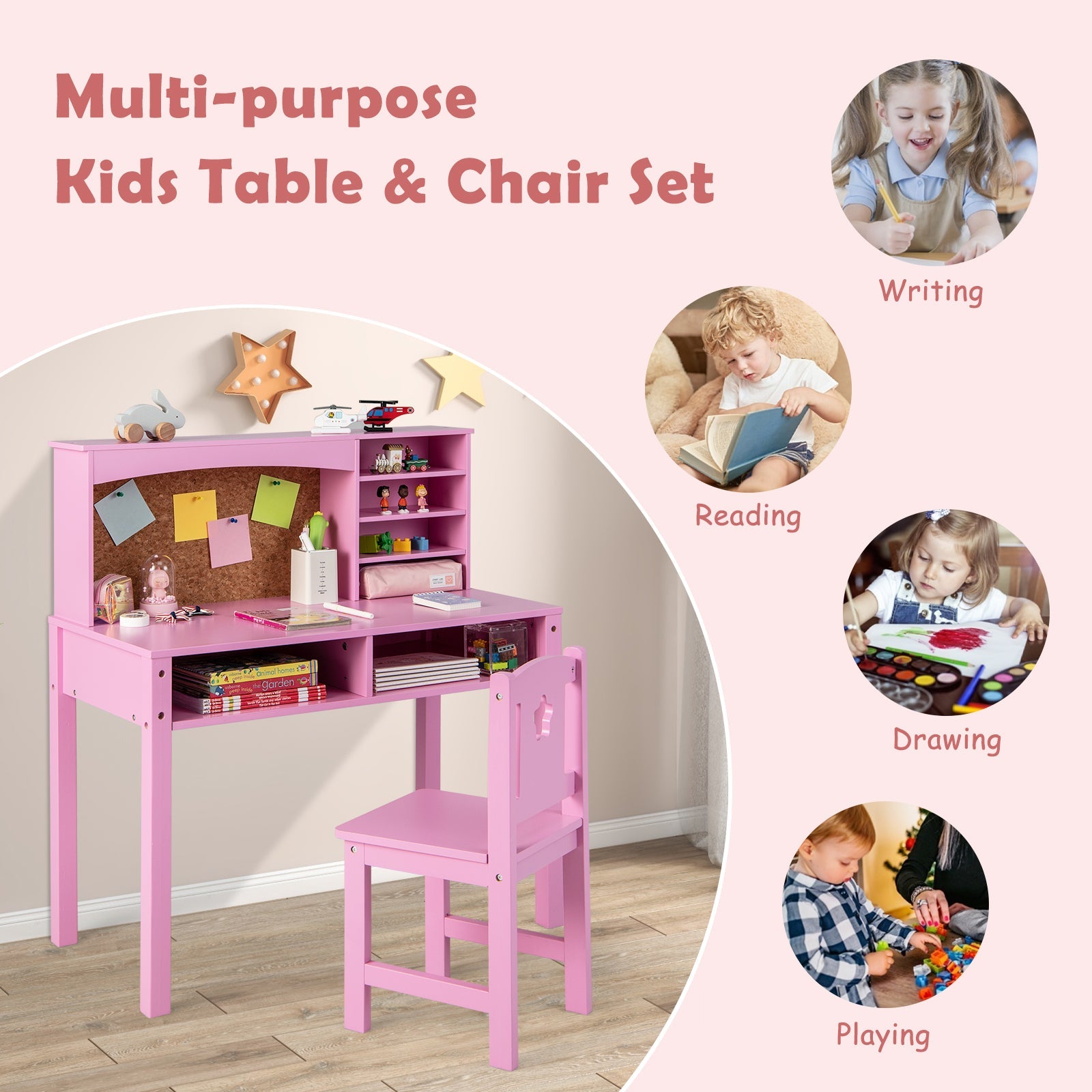 Kids Desk and Chair Set with Hutch and Bulletin Board for 3+ Kids - Tampa Home & Garden Store