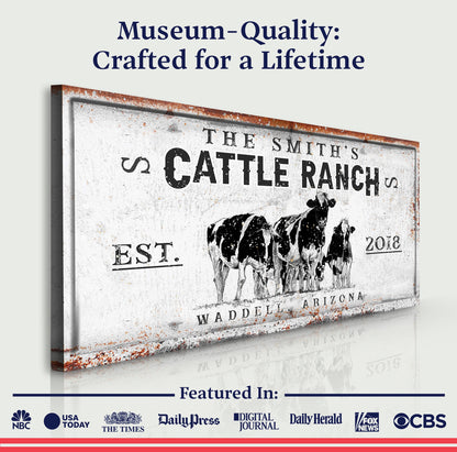 Branded Cattle Ranch Sign V canvas by Tailored Canvases; vintage-style rust border with cattle print on Tampa Home & Garden Store