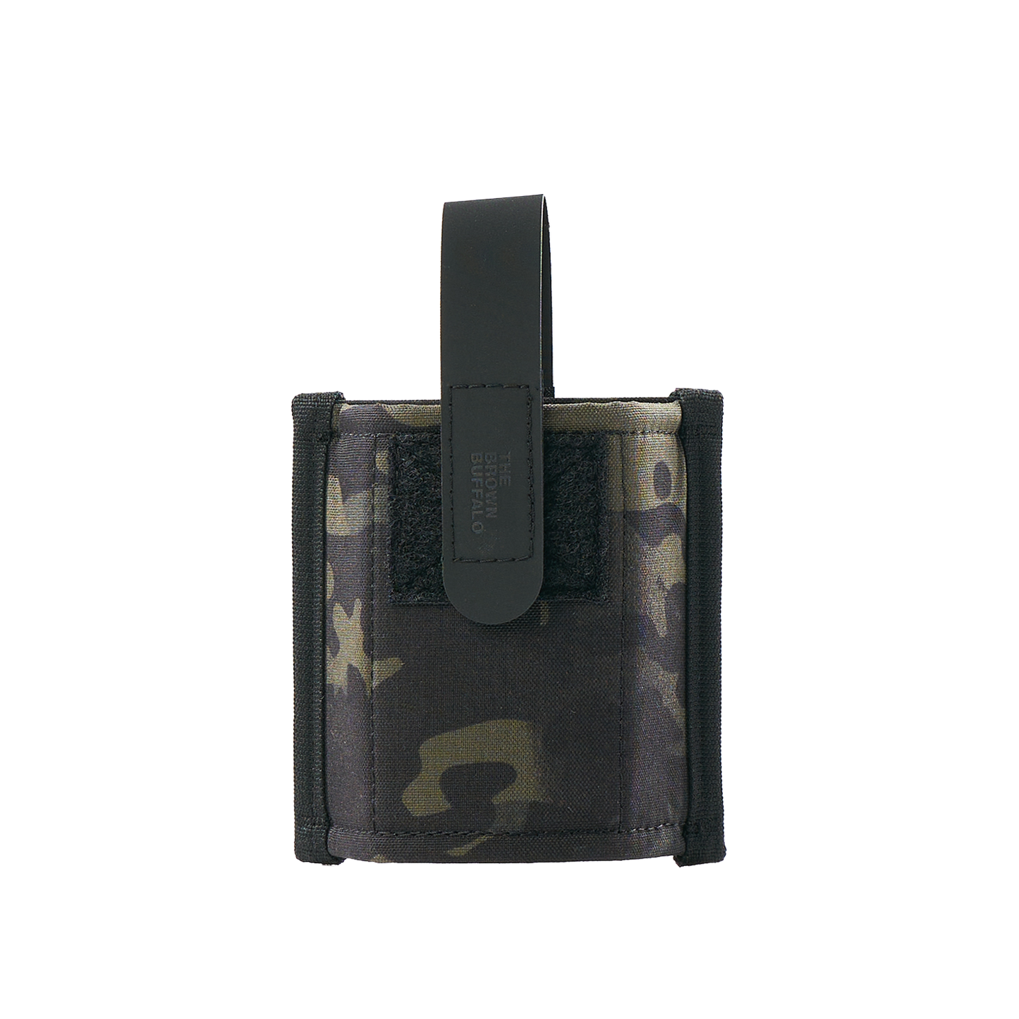 Muzzle Mask accessory pouch in camo fabric with black leather strap by The Brown Buffalo on Tampa Home & Garden Store