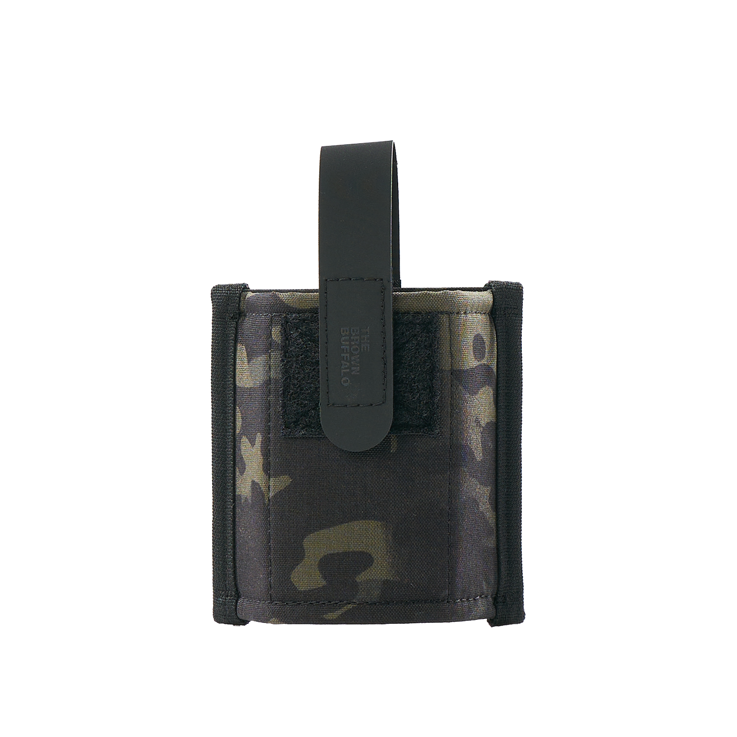 Muzzle Mask accessory pouch in camo fabric with black leather strap by The Brown Buffalo on Tampa Home & Garden Store