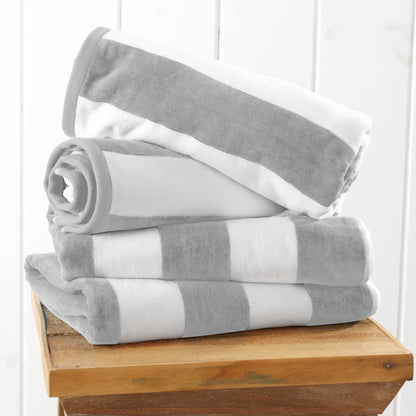 Cotton And Velour Cabana Stripe Beach Towel