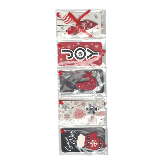 Handmade Gift Tags 5 Count - Silver and Red Icons