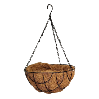 Cesta colgante de alambre de metal negro con forro de coco - 30 cm de diámetro