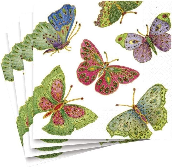 Serviette de cocktail Papillons ornés de bijoux (Perle)