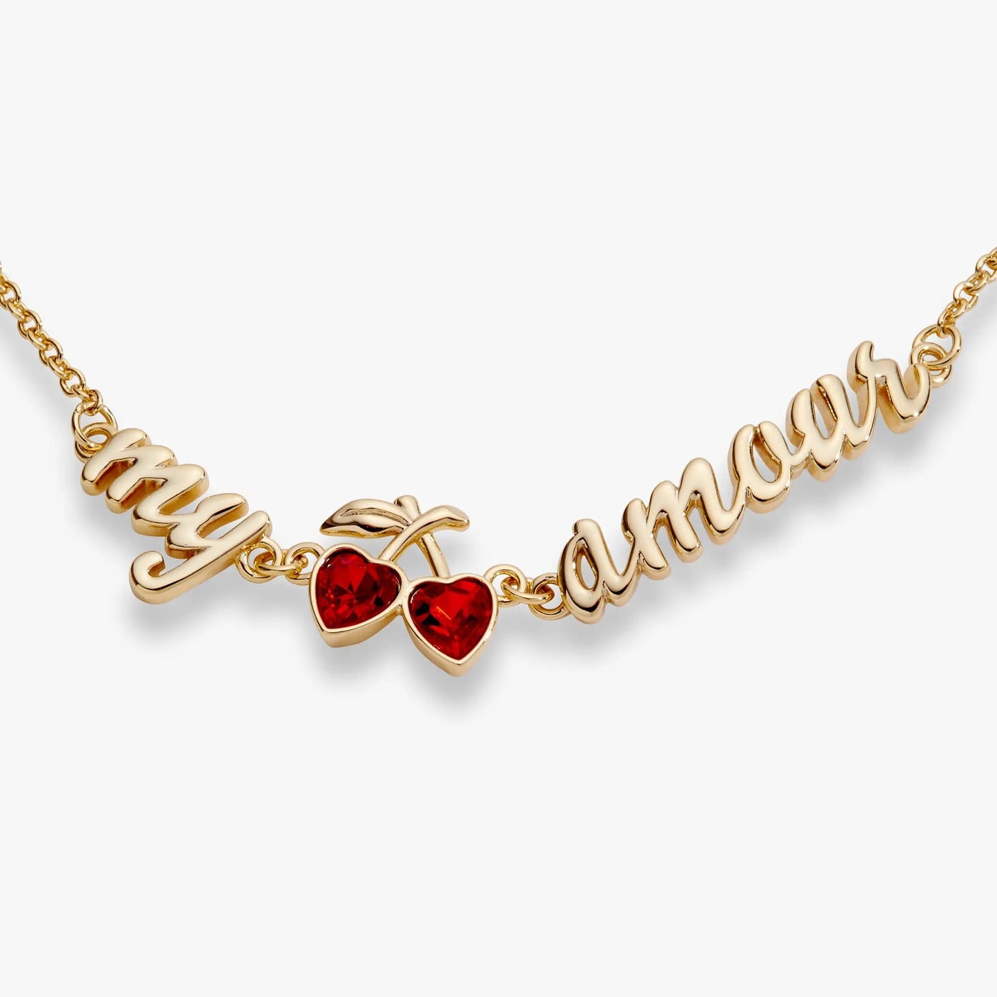 My Cherry Amour In-Line Chain Bracelet by ALEX AND ANI, gold-tone with red heart charms on Tampa Home & Garden Store