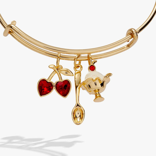 My Cherry Amour Ice-Cream Sundae Multi Charm Bangle, gold-tone bracelet with red heart charms on Tampa Home & Garden Store