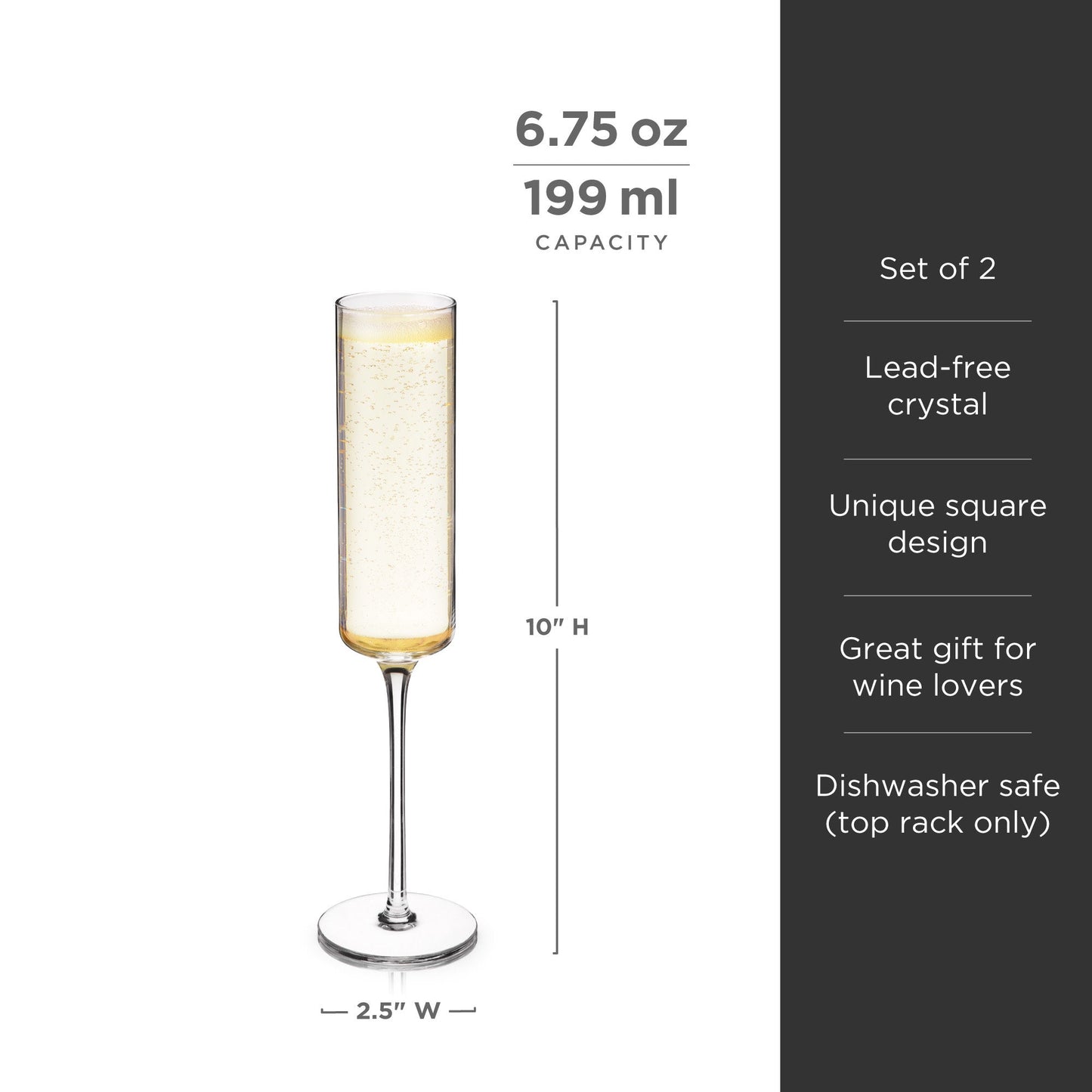 Square Lead Crystal Champagne Flute Set of Two