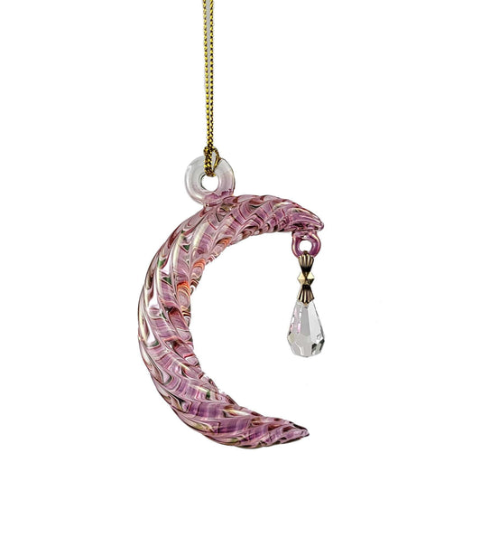 Small Crescent Moon Glass Ornament - Pink - Tampa Home & Garden Store