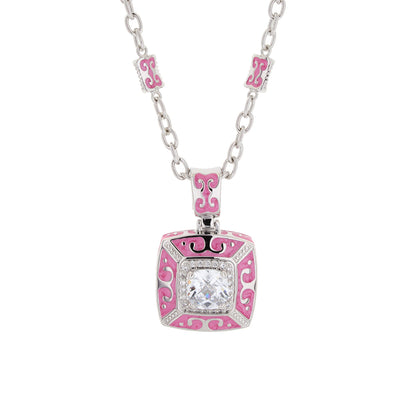 Enamel Engagement framed crystal pendant necklace pink enamel scrollwork by Lauren G Adams on Tampa Home & Garden Store