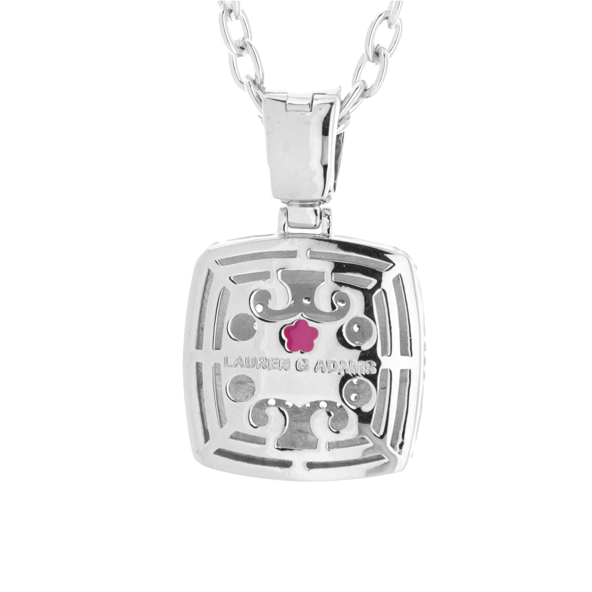 Enamel Framed Crystal Pendant necklace with pink flower accent and Lauren G Adams on Tampa Home & Garden Store