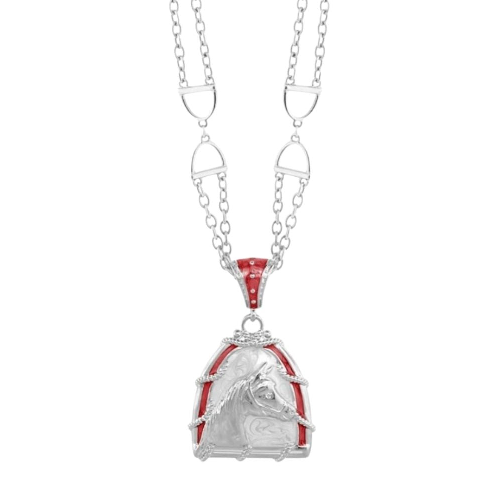 Equestrian Necklace on silver chain with red enamel accents and horse motif by Lauren G Adams on Tampa Home & Garden Store