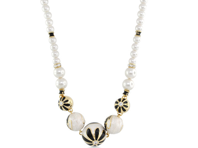 Fab Pink Flower Enamel Necklace by Lauren G Adams with pearl strand and enamel floral beads on Tampa Home & Garden Store