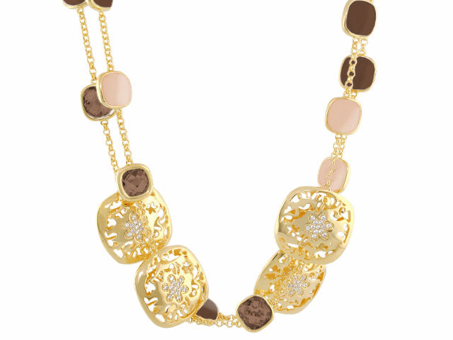 Allure Necklace by Lauren G Adams: gold chain with pink and brown square beads on Tampa Home & Garden Store