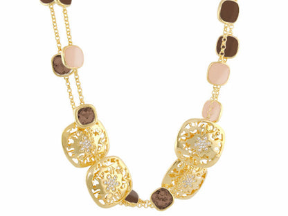 Allure Necklace by Lauren G Adams: gold chain with pink and brown square beads on Tampa Home & Garden Store