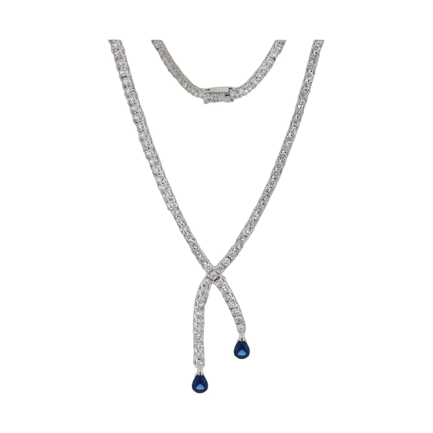 Bridal Necklace, Lauren G Adams, diamond pavé chain with two blue teardrop pendants on Tampa Home & Garden Store