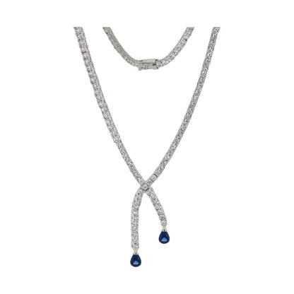 Bridal Necklace, Lauren G Adams, diamond pavé chain with two blue teardrop pendants on Tampa Home & Garden Store